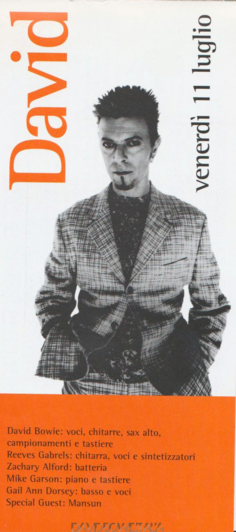 David Bowie Earthling Tour Arbatax 11 luglio 1997 Rocce Rosse volantino
