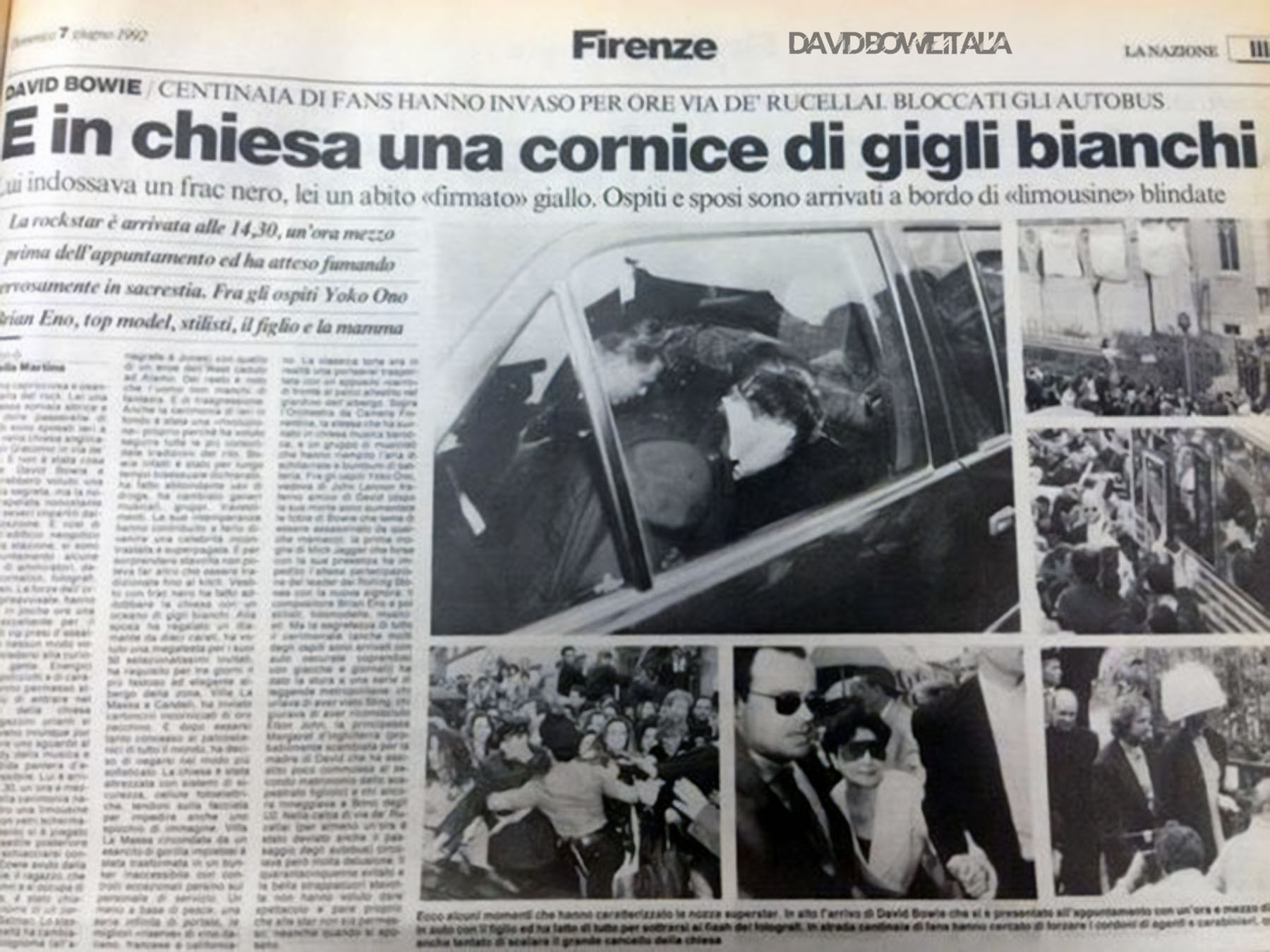 David Bowie Iman Matrimonio Firenze 1992 Articolo