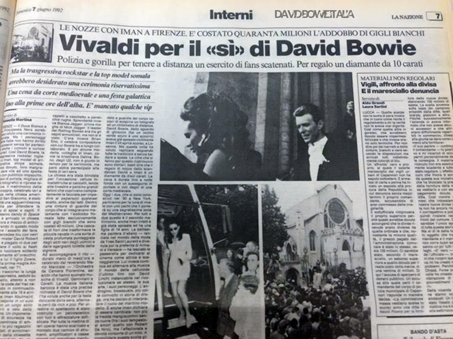 David Bowie Iman Matrimonio Firenze 1992 Articolo