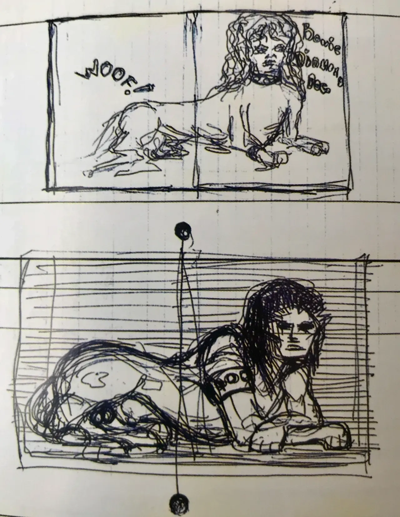 Diamond Dogs: ululati dal futuro 23 Gli schizzi originali a matita disegnati da Bowie per la copertina di Diamond Dogs, con le prime idee per la figura ibrida uomo-cane