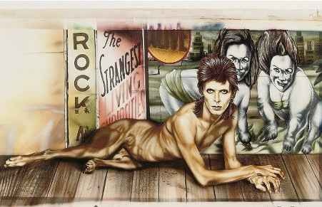 Diamond Dogs: ululati dal futuro 1 Il dipinto originale di Guy Peellaert per Diamond Dogs, nella versione completa prima della censura, con Bowie come ibrido uomo-cane