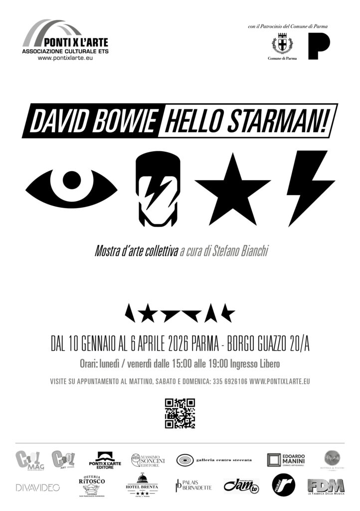 Hello Starman! A Parma venti artisti rileggono Bowie 1 Hello Starman Mostra Bowie Parma Locandina Mostra
