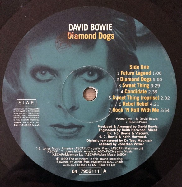 Diamond Dogs: ululati dal futuro 122 Diamond Dogs, LP EMI italiano del 1990: l’etichetta