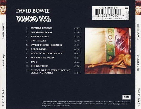 Diamond Dogs: ululati dal futuro 125 Diamond Dogs, CD EMI del 1999: il retro