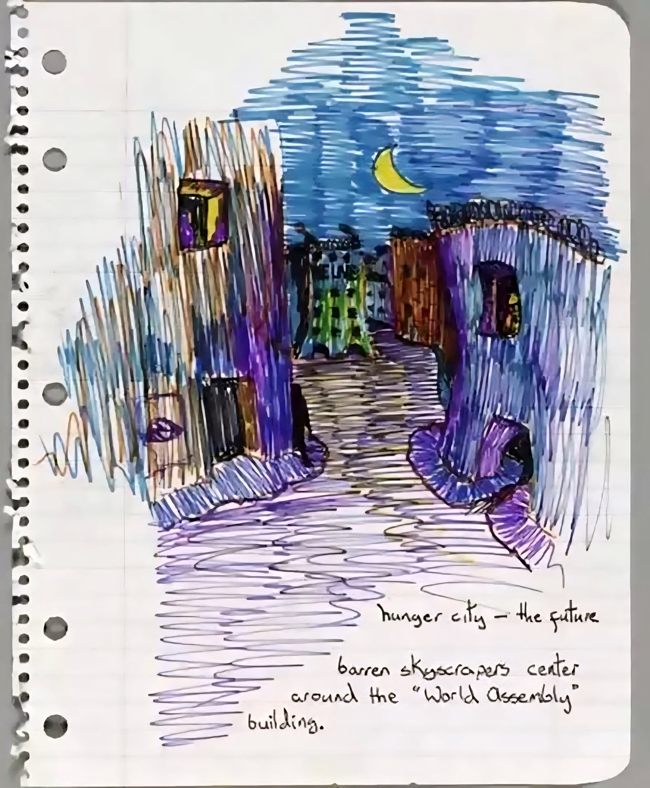 Diamond Dogs: ululati dal futuro 92 Hunger City in un disegno a colori di David Bowie per il film di Diamond Dogs