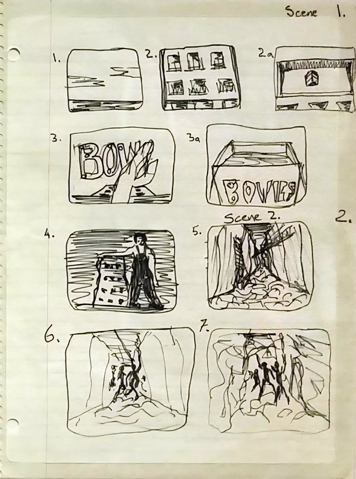Diamond Dogs: ululati dal futuro 94 Storyboard disegnato da David Bowie per la sequenza d’apertura del film di Diamond Dogs