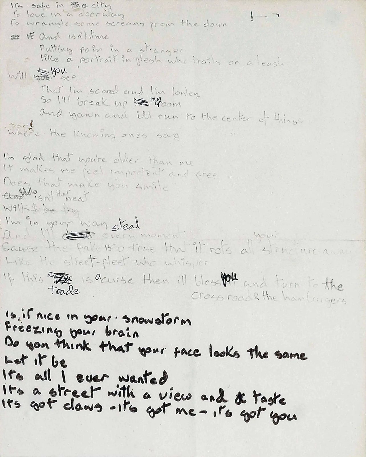 Diamond Dogs: ululati dal futuro 48 Testo manoscritto di Sweet Thing di David Bowie, dall’album Diamond Dogs